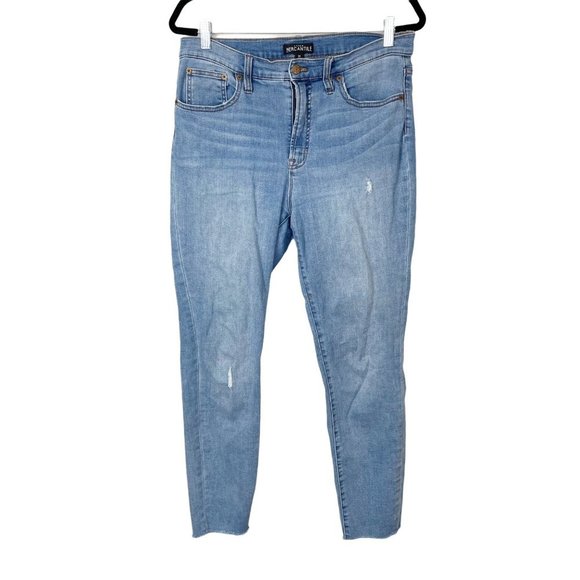 J. Crew Factory Woman's Sz 31High Rise Medium Wash Skinny Jeans Frayed Acid Wash - Picture 1 of 9